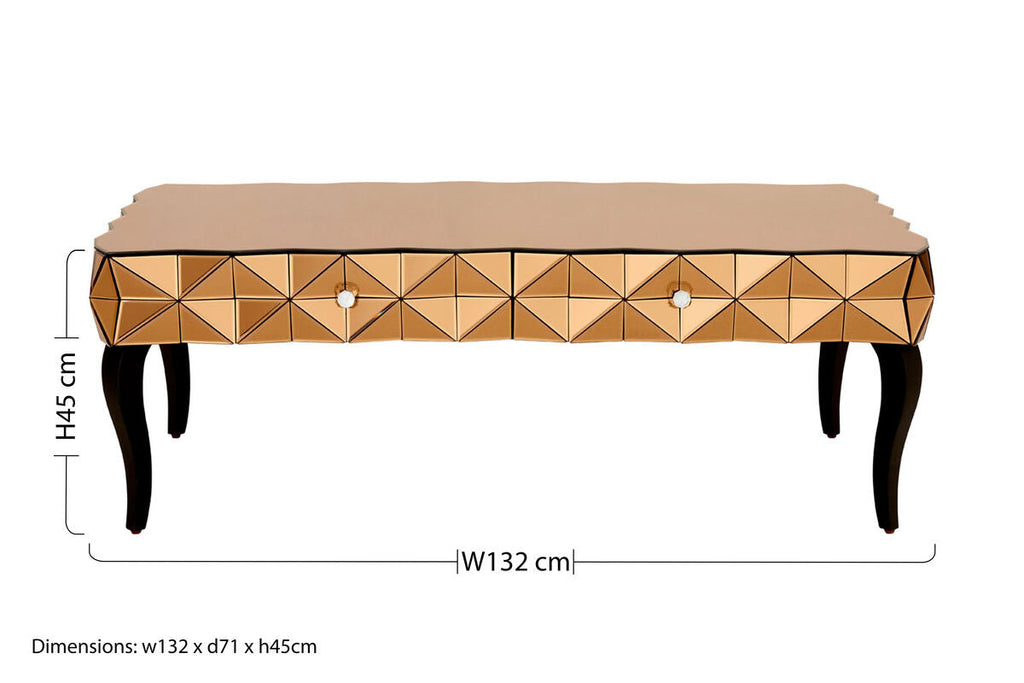 Geometric Coffee Table with 3D Glass Detail with Black and Copper Finish | Soho