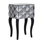 Silver Smoked 3D Geometric Glass Front 2-Drawer Bedside Table with Cut Glass Handles and Cabriole Legs | Soho