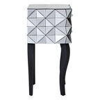 Silver Smoked 3D Geometric Glass Front 2-Drawer Bedside Table with Cut Glass Handles and Cabriole Legs | Soho