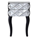 Silver Smoked 3D Geometric Glass Front 2-Drawer Bedside Table with Cut Glass Handles and Cabriole Legs | Soho
