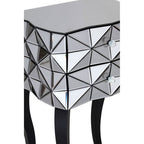 Silver Smoked 3D Geometric Glass Front 2-Drawer Bedside Table with Cut Glass Handles and Cabriole Legs | Soho