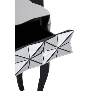 Silver Smoked 3D Geometric Glass Front 2-Drawer Bedside Table with Cut Glass Handles and Cabriole Legs | Soho