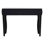 Smoke Mirrored Glass Top Two-Drawer Console Table with 3D Glass Silver Detail and Black Wood Legs, Kensington Townhouse