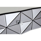 Smoke Mirrored Glass Top Two-Drawer Console Table with 3D Glass Silver Detail and Black Wood Legs, Kensington Townhouse