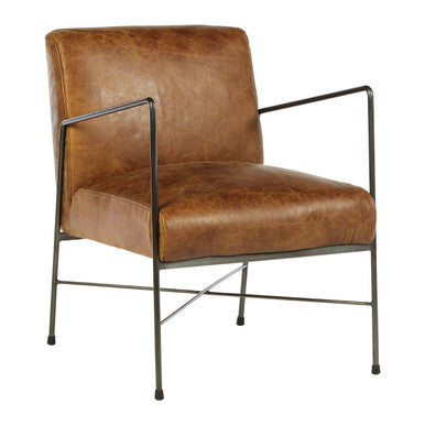 Light Brown Genuine Leather and Iron Lounge Chair | Hoxton