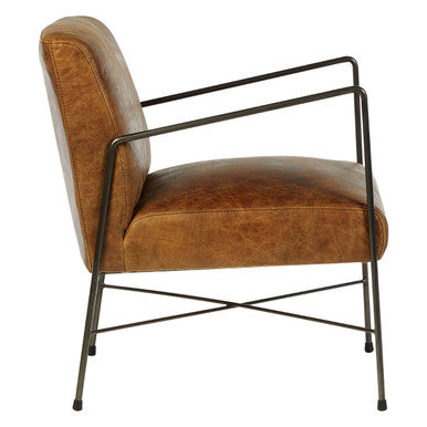 Light Brown Genuine Leather and Iron Lounge Chair | Hoxton