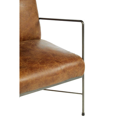 Light Brown Genuine Leather and Iron Lounge Chair | Hoxton
