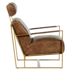 Brown Leather Lounge Chair with Rose Gold Iron Frame | Hoxton