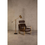 Brown Leather Lounge Chair with Rose Gold Iron Frame | Hoxton
