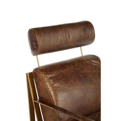 Brown Leather Lounge Chair with Rose Gold Iron Frame | Hoxton