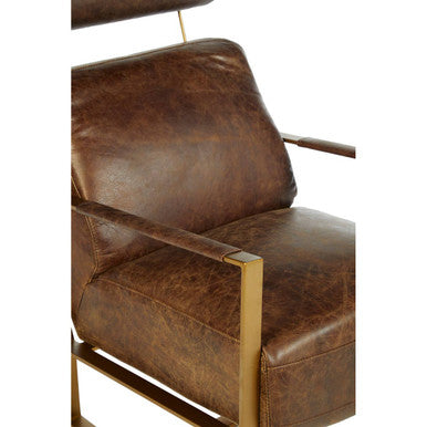 Brown Leather Lounge Chair with Rose Gold Iron Frame | Hoxton