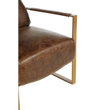 Brown Leather Lounge Chair with Rose Gold Iron Frame | Hoxton