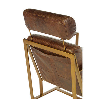 Brown Leather Lounge Chair with Rose Gold Iron Frame | Hoxton