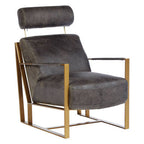 Grey Leather Lounge Chair with Rose Gold Finish Frame | Hoxton
