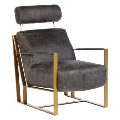 Grey Leather Lounge Chair with Rose Gold Finish Frame | Hoxton