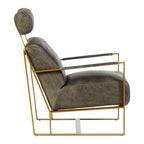 Grey Leather Lounge Chair with Rose Gold Finish Frame | Hoxton