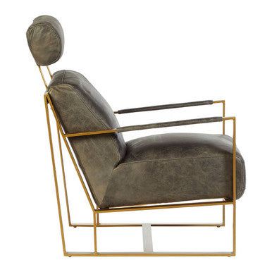 Grey Leather Lounge Chair with Rose Gold Finish Frame | Hoxton