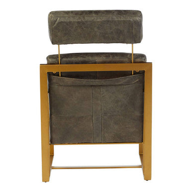Grey Leather Lounge Chair with Rose Gold Finish Frame | Hoxton
