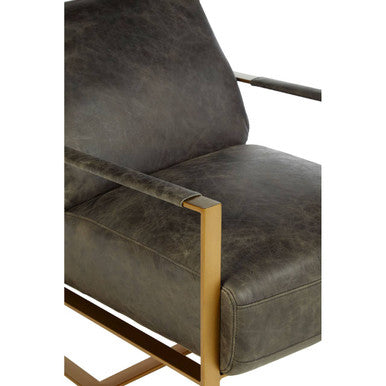 Grey Leather Lounge Chair with Rose Gold Finish Frame | Hoxton