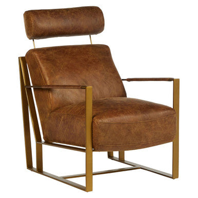 Light Brown Leather Lounge Chair with Iron Frame | Hoxton