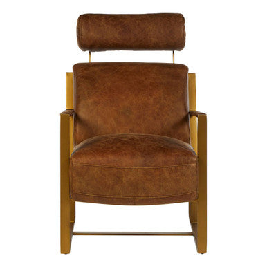 Light Brown Leather Lounge Chair with Iron Frame | Hoxton