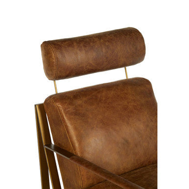 Light Brown Leather Lounge Chair with Iron Frame | Hoxton