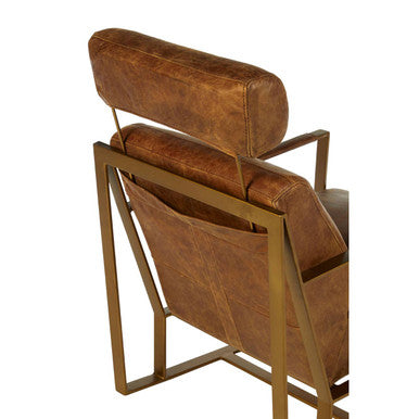 Light Brown Leather Lounge Chair with Iron Frame | Hoxton