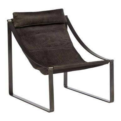 Antique Black Leather Sling Chair | Hoxton