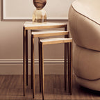 Set of 3 Triangle White Marble Top Nesting Tripod Tables Gold Legs, Kensington Townhouse