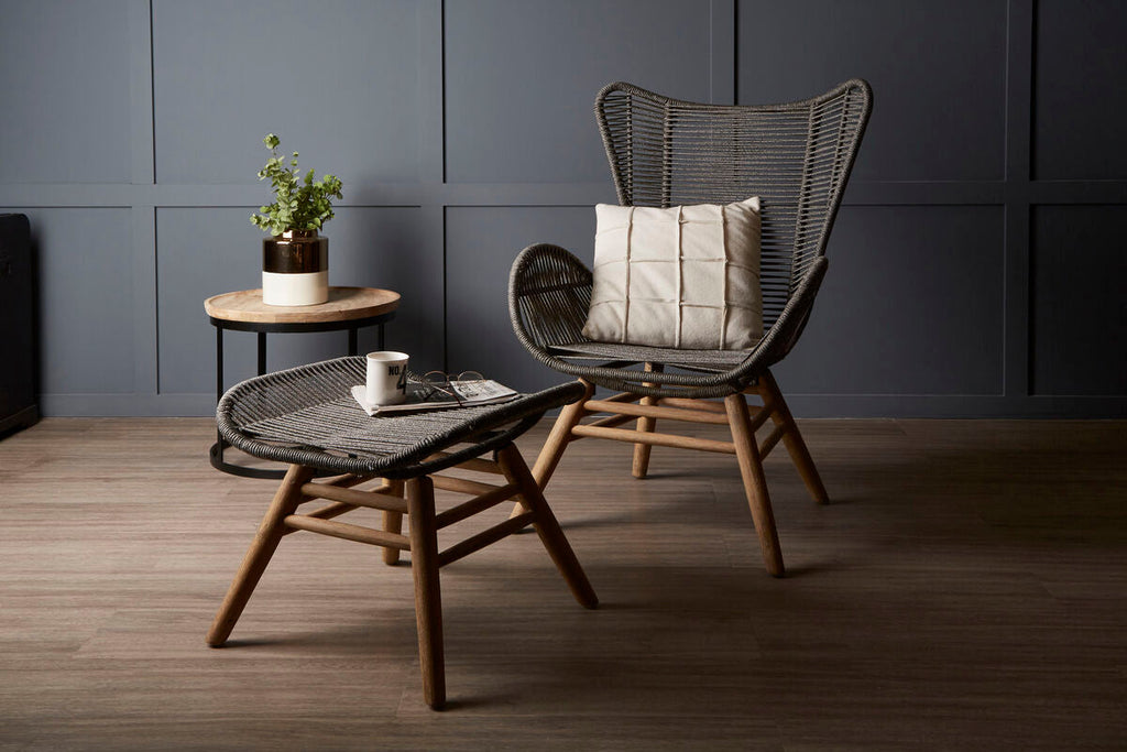 Grey Rope Lounge Chair and Footstool | Sisal