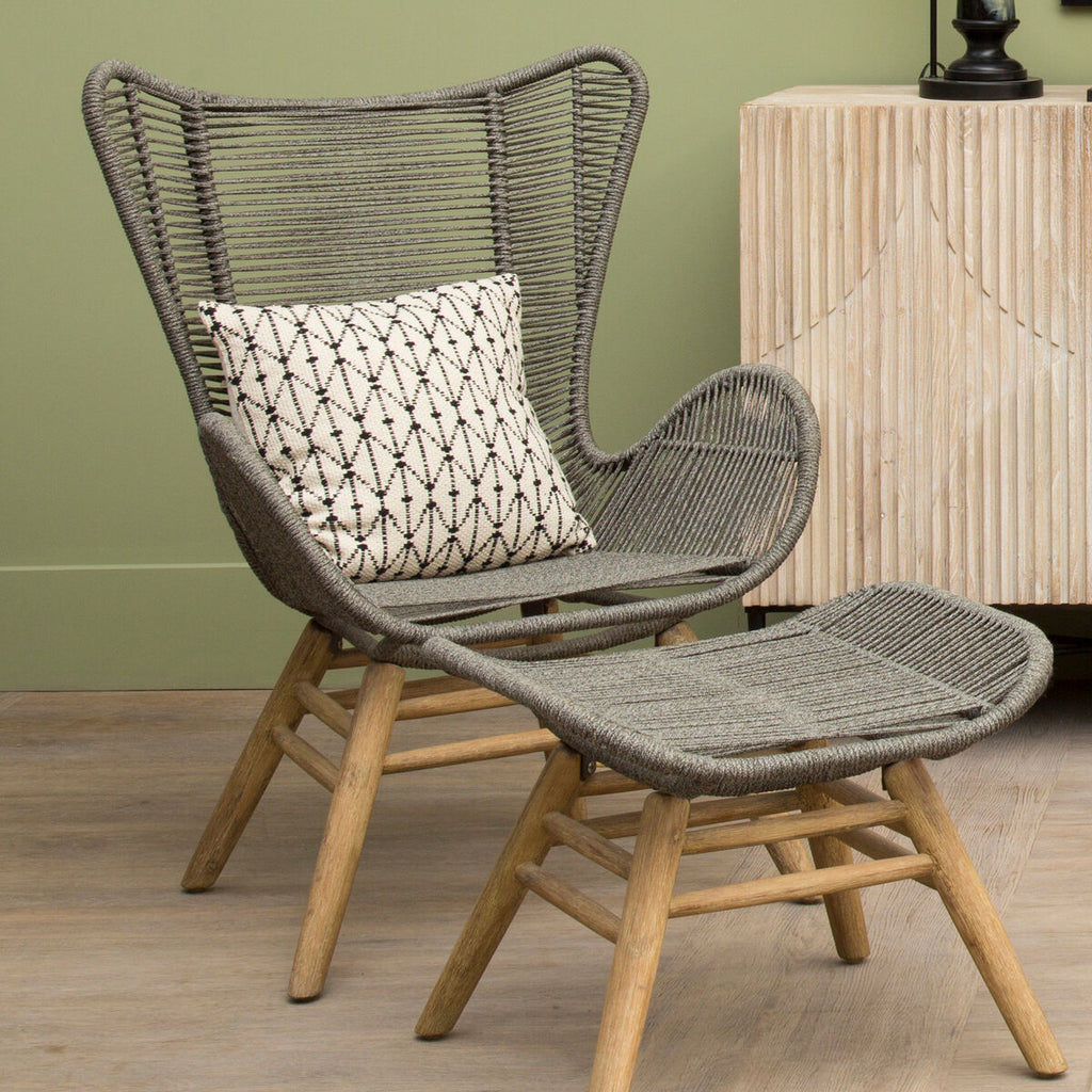 Grey Rope Lounge Chair and Footstool | Sisal
