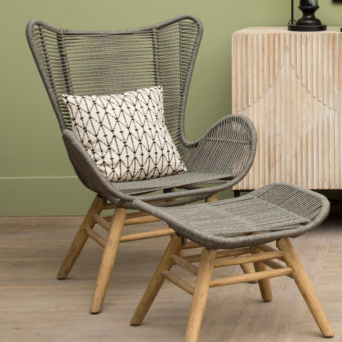 Grey Rope Lounge Chair and Footstool | Sisal