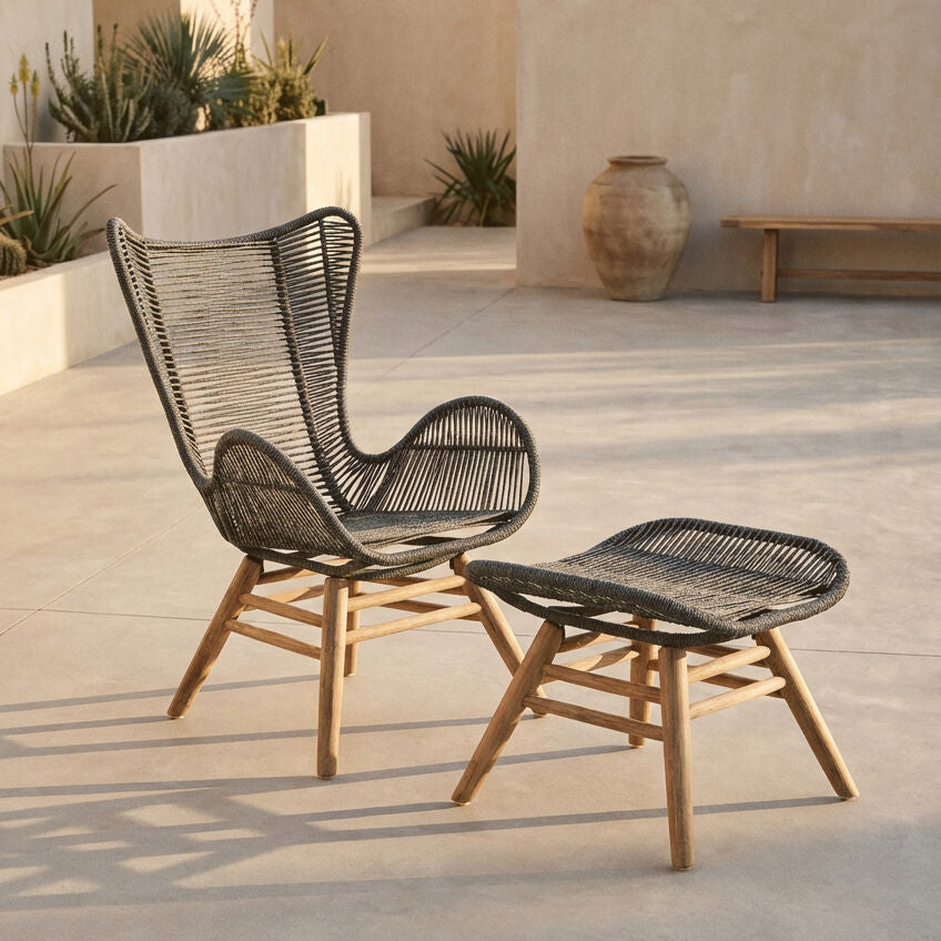 Grey Rope Lounge Chair and Footstool | Sisal