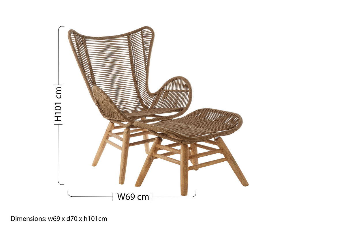 Latte Rope Lounge Chair and Footstool | Sisal