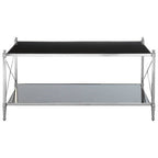 Black and Silver Two-Tier Mirrored Glass Console Table with Cross Design, Hoffmann