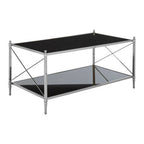 Black and Silver Two-Tier Mirrored Glass Console Table with Cross Design, Hoffmann