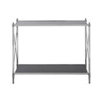 Black Mirrored Glass Two-Tier Console Table with Silver Nickel Finish Frame, Hoffmann