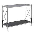 Black Mirrored Glass Two-Tier Console Table with Silver Nickel Finish Frame, Hoffmann