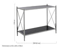Black Mirrored Glass Two-Tier Console Table with Silver Nickel Finish Frame, Hoffmann