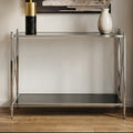 Black Mirrored Glass Two-Tier Console Table with Silver Nickel Finish Frame, Hoffmann