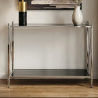 Black Mirrored Glass Two-Tier Console Table with Silver Nickel Finish Frame, Hoffmann