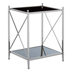 Silver 2 Tier Black Mirrored Glass Square Side Table | Hoffmann