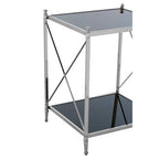 Silver 2 Tier Black Mirrored Glass Square Side Table | Hoffmann