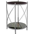 Black Mirrored Glass Two Tier Round Side Table | Hoffmann