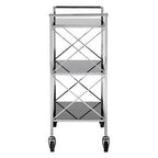 Black Mirrored Glass 3 Tier Trolley with Silver Finish | Hoffmann