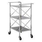 Black Mirrored Glass 3 Tier Trolley with Silver Finish | Hoffmann