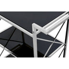 Black Mirrored Glass 3 Tier Trolley with Silver Finish | Hoffmann