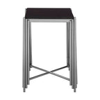 Black Granite Top Art Deco Side Table with Silver Finish X-Shaped Cross, Clarice