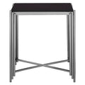 Black Granite Top Art Deco Side Table with Silver Finish X-Shaped Cross, Clarice
