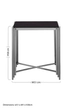 Black Granite Top Art Deco Side Table with Silver Finish X-Shaped Cross, Clarice